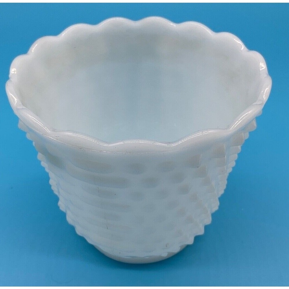 Vintage White Milk Glass Hobnail Vase Planter 4.5" Tall x 4.75" Wide Cottagecore